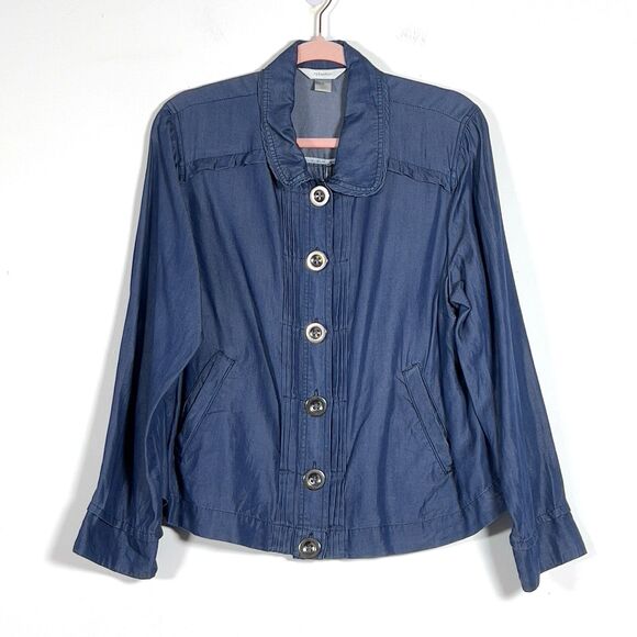CJ Banks Chambray Lyocell Short Jacket Womens Sz X Blue Denim Flip Cuff - Picture 1 of 11